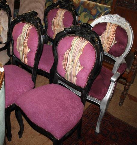 Six painted dining chairs